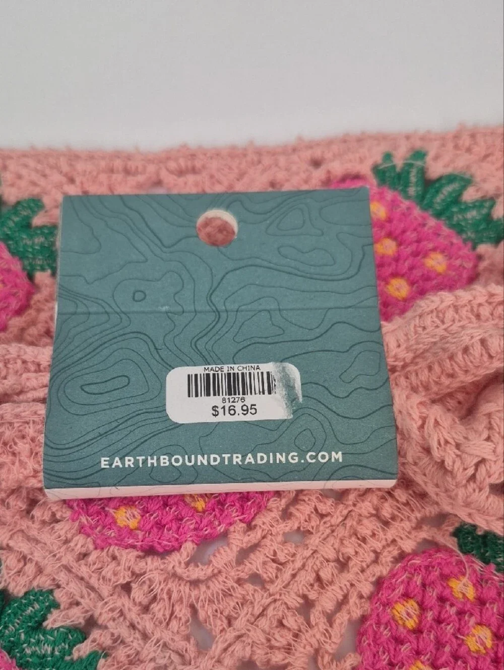 Earthbound Trading Co. Pink Crochet Strawberry Bandana
